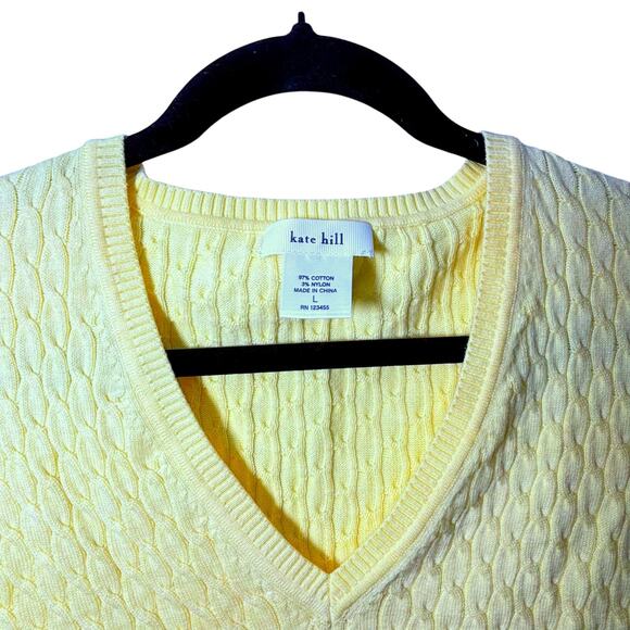 Kate Hill Sunshine Yellow 3/4 Sleeve Knit Sweater, Large, Preppy / Casual - Picture 3 of 4